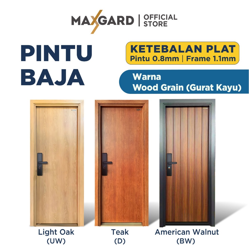 MAXGARD Pintu Baja Utama / Pintu Kamar Tebal LUX Kuat & Kokoh  - SIngle Door