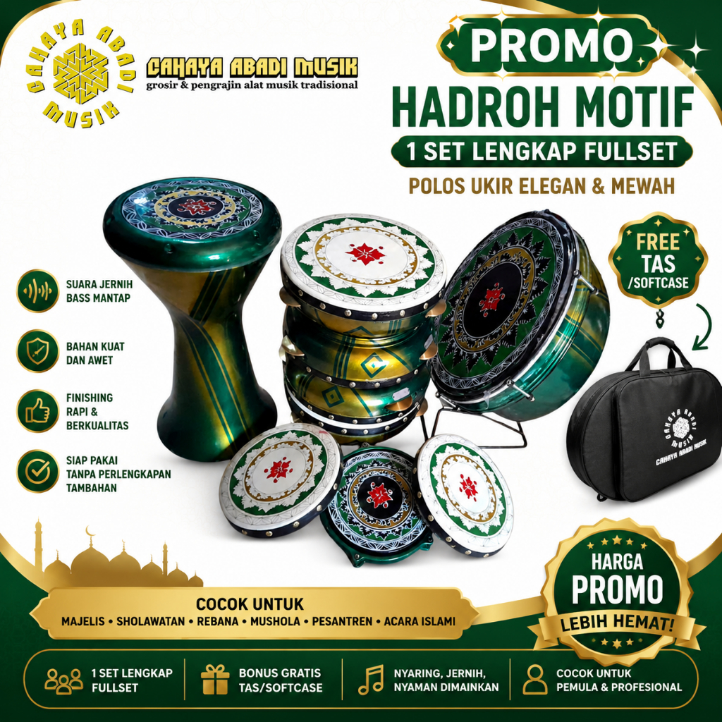 Jual PROMO Hadroh Motif 1 set lengkap komplit fullset polos ukir free ...