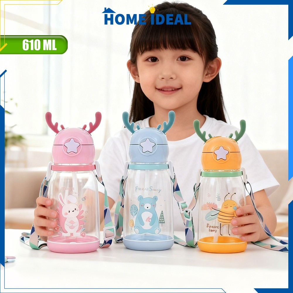 Botol Air Minum Anak BPA FREE dengan Sedotan 610ml Model Tanduk Rusa Lucu / Botol Minum Anak Food Grade HI C406