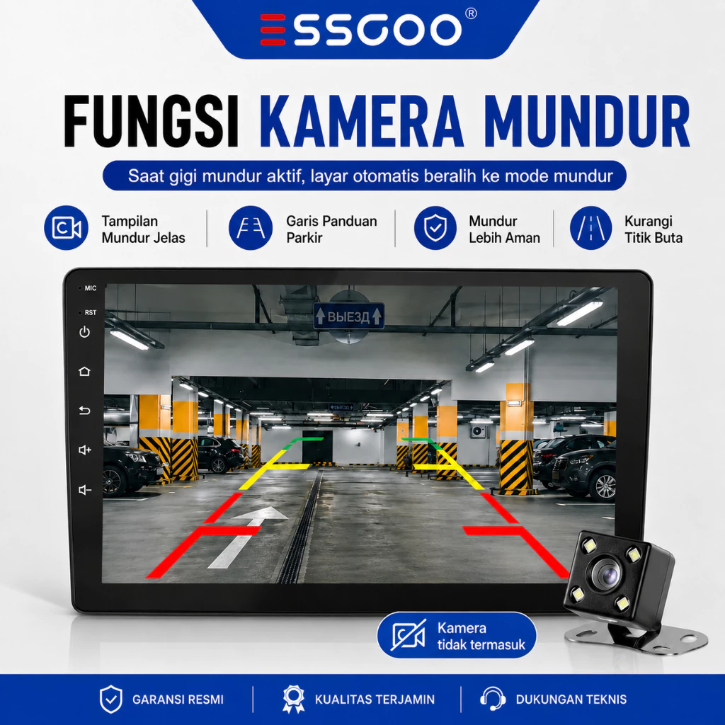 Bantuan parkir dengan kamera belakang pada layar head unit ESSGOO