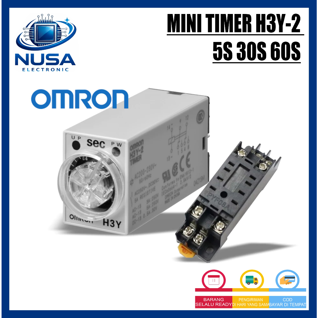Jual MINI Timer Omron H3Y-2 / H3Y2 Delay Timer Relay 5S 30S 60S ...