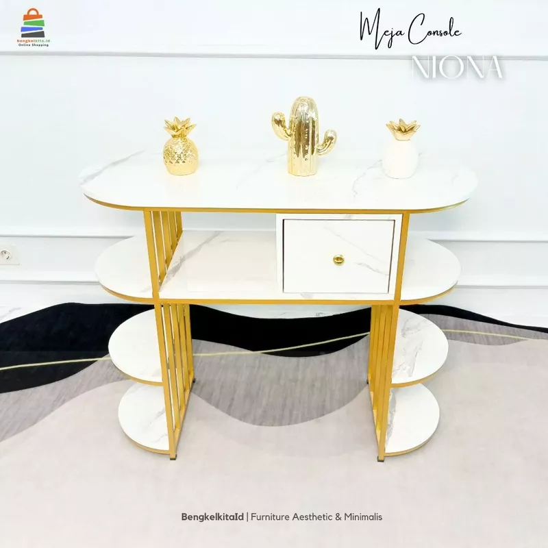 Meja Console Aesthetic Meja Hias Laci Minimalis - MEJA NIONA - Foyer Besi Holo Cat Duco Mewah