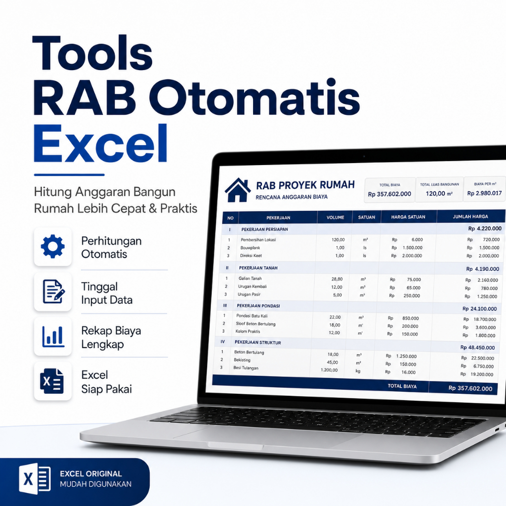 Jual Template RAB Rumah Excel - Hitung Rencana Anggaran Biaya Otomatis ...