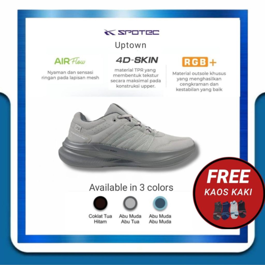 Jual SPOTEC Sepatu Running Uptown Abu Muda - Abu Tua | Shopee Indonesia