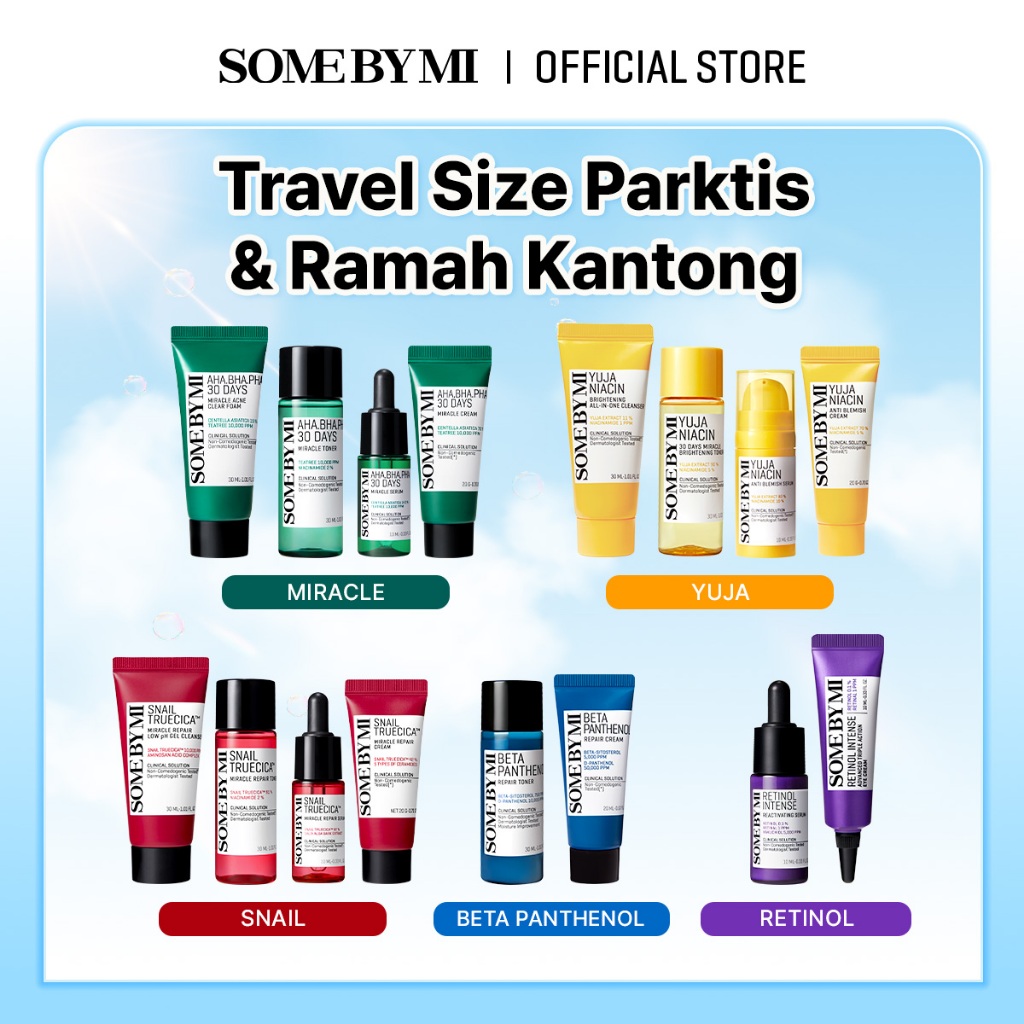 SOME BY MI Travel Size Best Seller *Atasi Jerawat & Eksfoliasi *Bekas jerawat & Menenangkan *Mencerahkan & Noda hitam *Skin Barrier & Hidrasi kulit *Anti Aging & Glass Skin *Vitalitas & Flek hitam