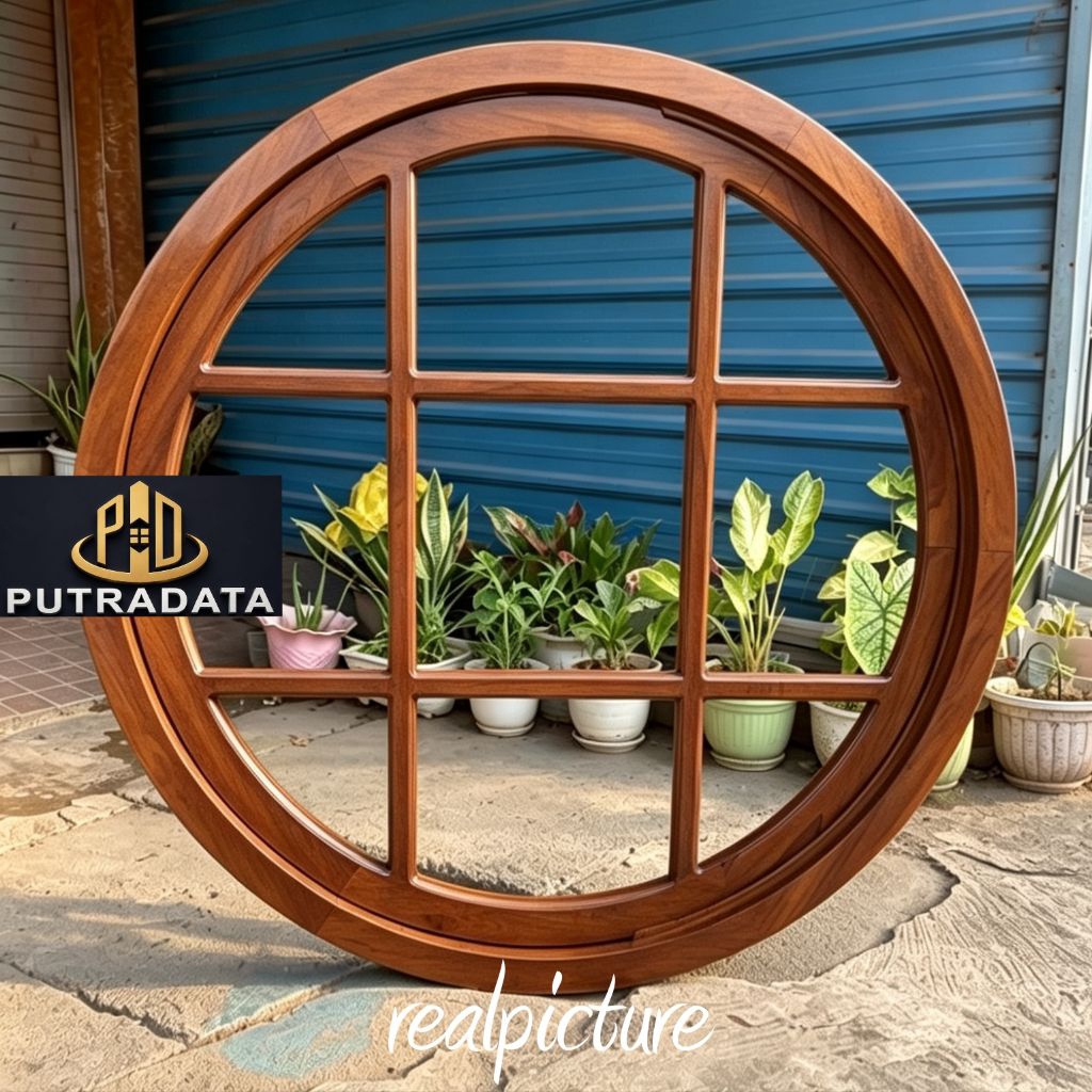 Kusen Jendela Putar Minimalis Kayu Jati Diameter 60cm | Kusen Jendela Gaya Eropa