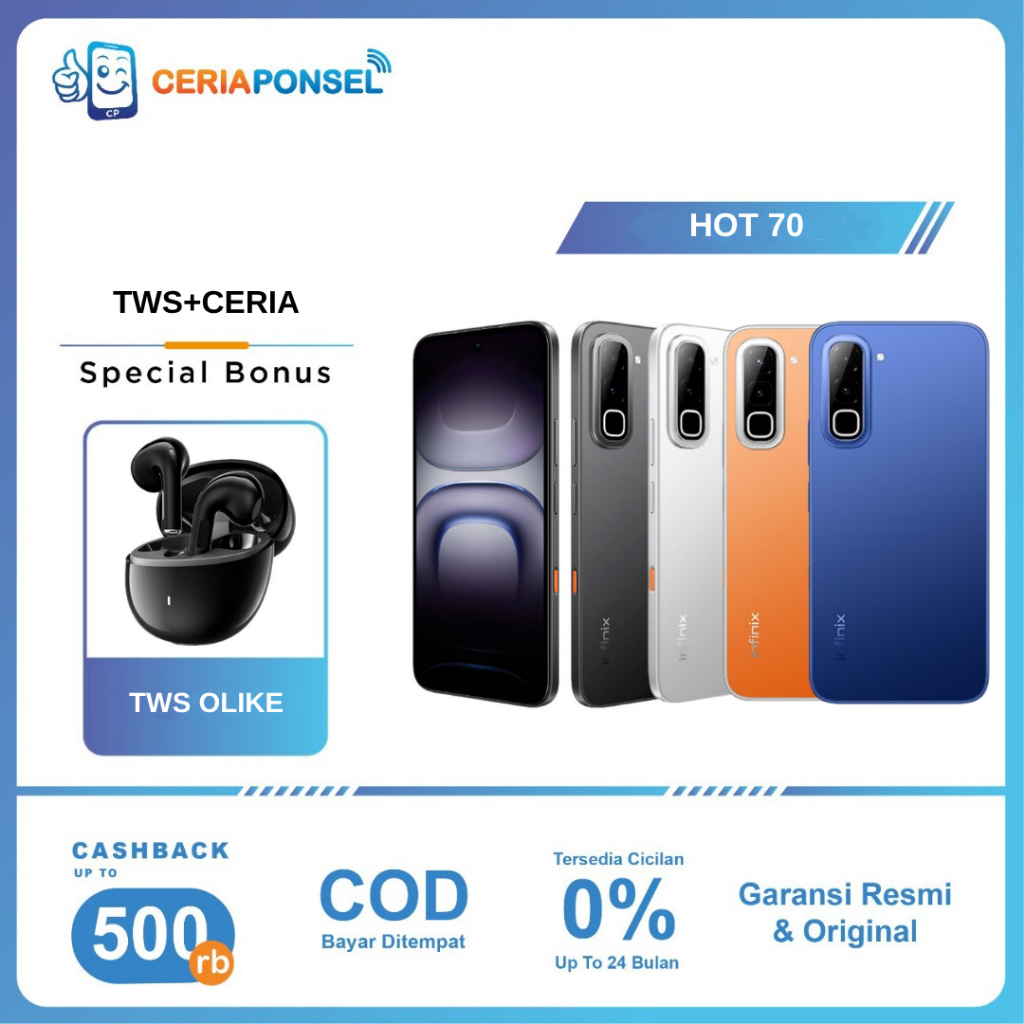 Infinix Hot 70 6/128GB & 6/256GB MediaTek Helio G100 Ultimate | 50MP | 6000 mAh | Garansi Resmi Infinix Indonesia 1 Tahun