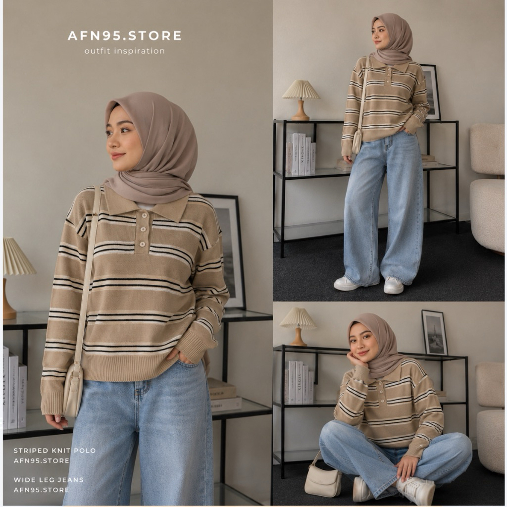 AFN95 - Melodia Blouse Stripe Knit | Baju Atasan Wanita Berkerah foto 6
