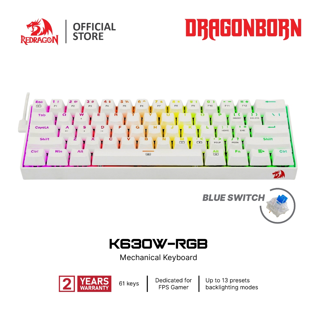 Jual Redragon DRAGONBORN K630 RGB White 60% Wired mechanical keyboard ...