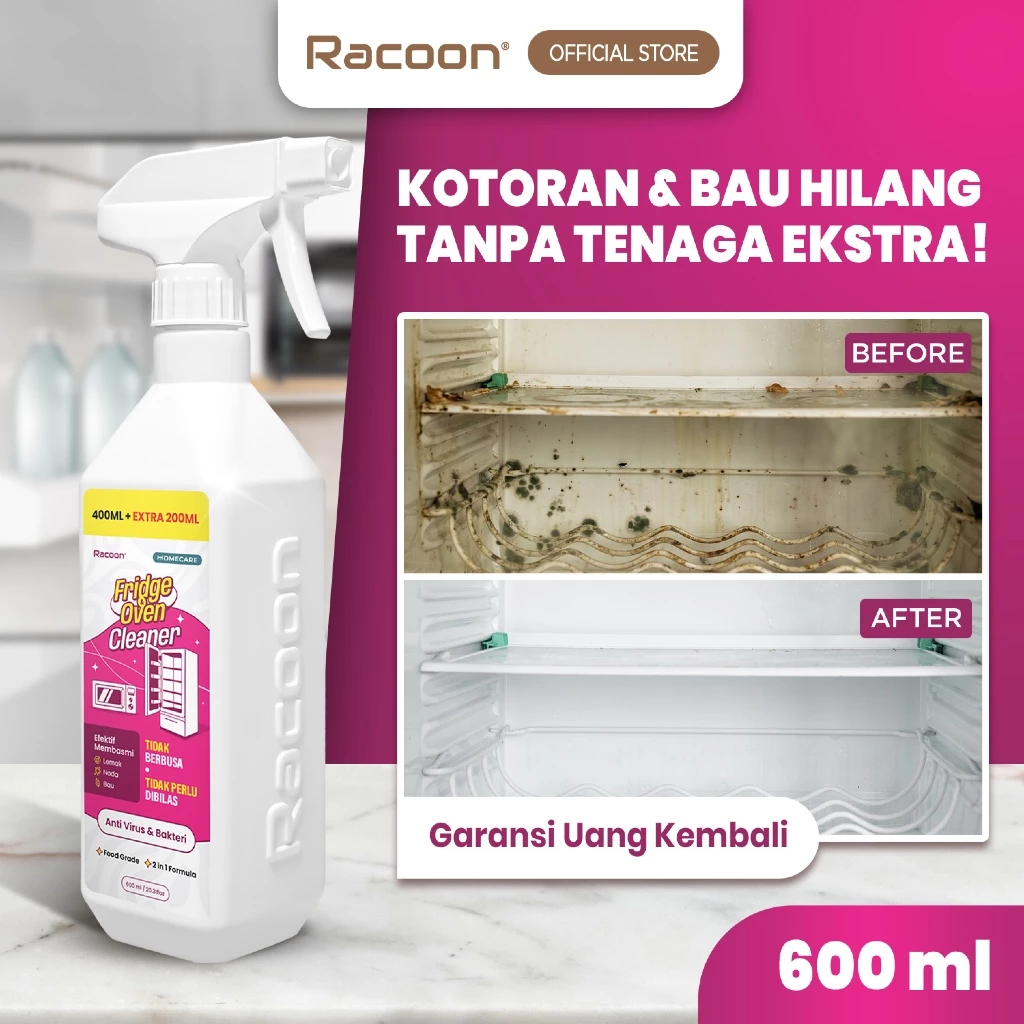 RACOON Prembersih Kulkas & Oven EXTRA 20% 600ML Tidak Perlu Bilas | Racoon Fridge & Oven Cleaner - foto 1