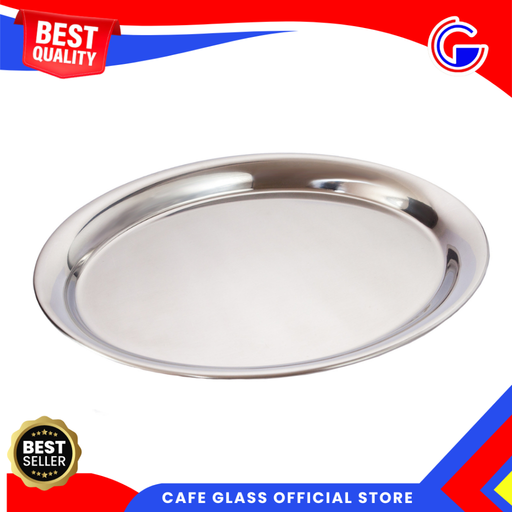 Nampan Bulat Stainless 35 - 50cm | Tray Stainless Tebal Premium | Baki Silver Stainless