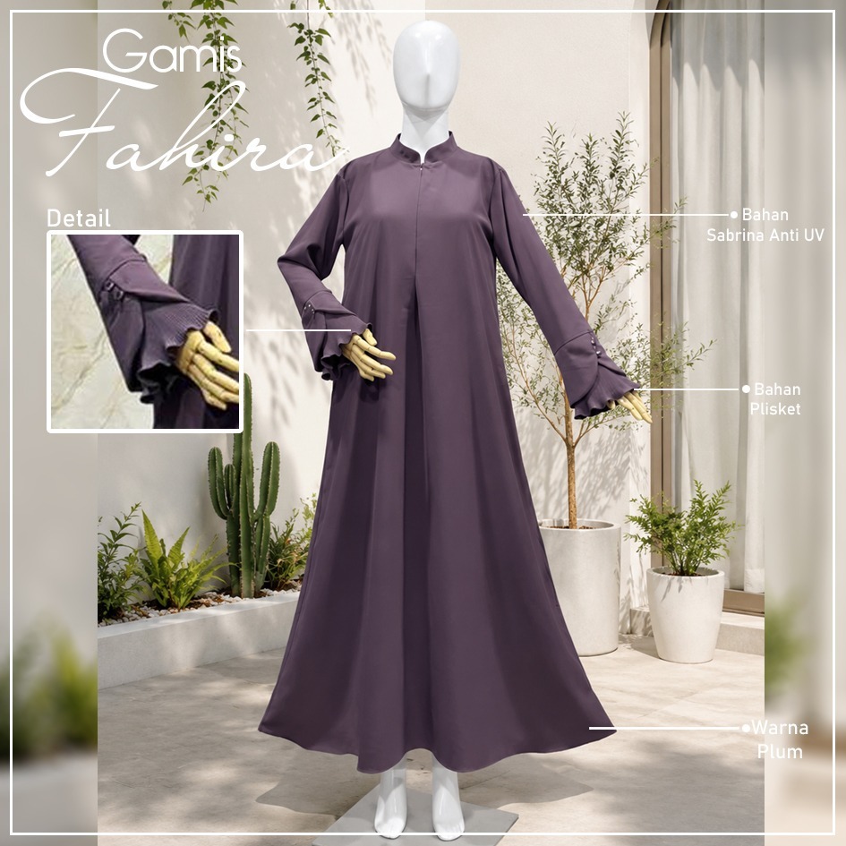 (CRS) Gamis Fahira Bahan Sabrina Anti Uv Dengan Kombinasi Bahan Plisket Yang Manis di Tangan dan Kancing