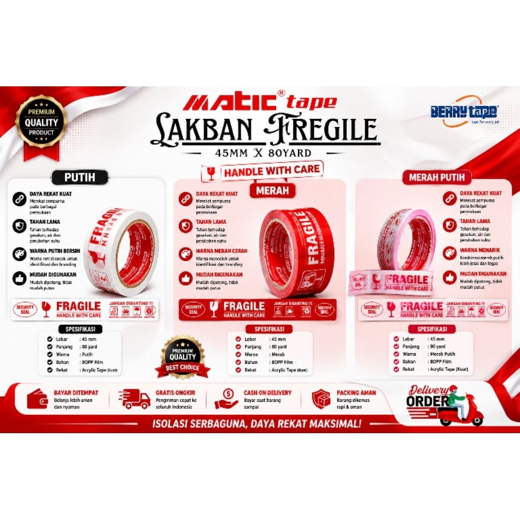 Jual LAKBAN FRAGILE, LAKBAN JANGAN DIBANTING 2 INCHI x 80YARD - OPP ...
