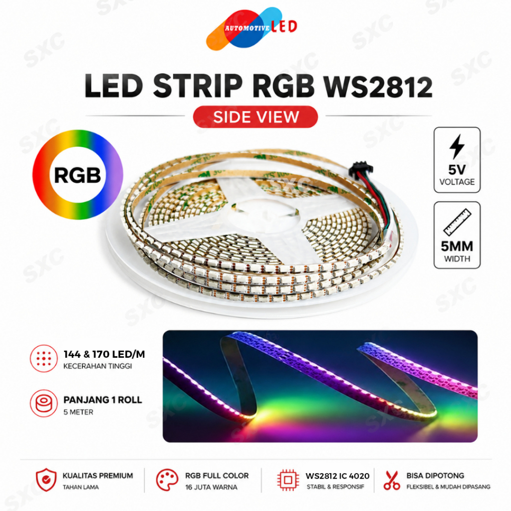 Jual SMARTLED ROLL 5 METER WS2812 SIDE VIEW 4020 RGB 4mm 5 Volt 144 Led ...