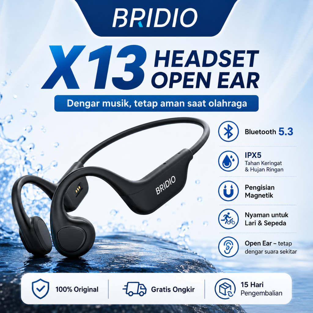Jual Bridio X13 Headset Open Ear Bone Conduction Bluetooth Headphone ...
