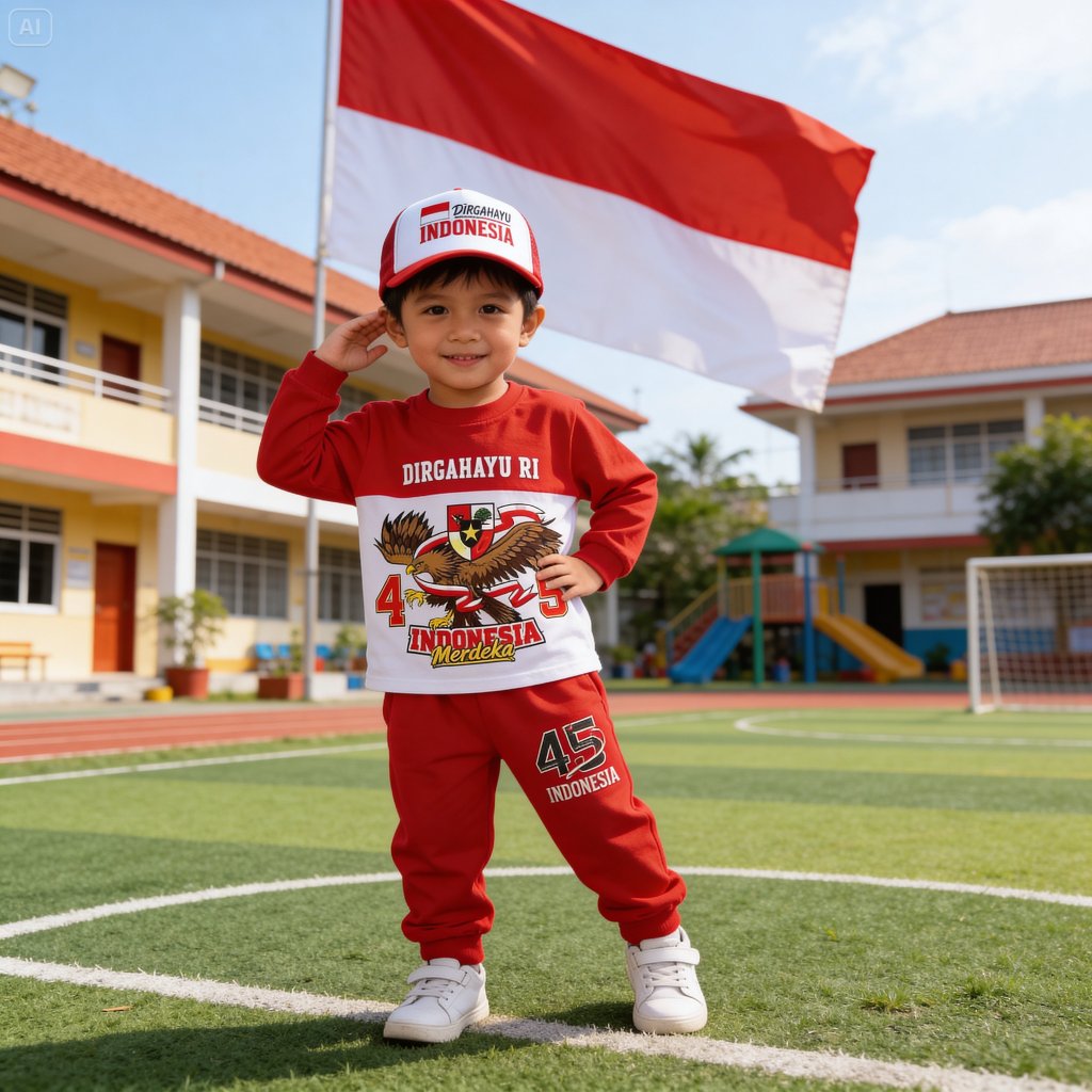 SETELAN BAJU ANAK LENGAN PANJANG INDONESIA 17 AGUSTUS
