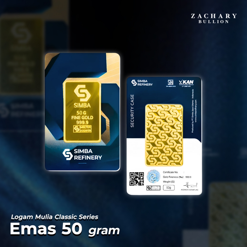 Jual Emas Logam Mulia SIMBA 50 Gram Bersertifikat Fine Gold 999.9 (24K ...