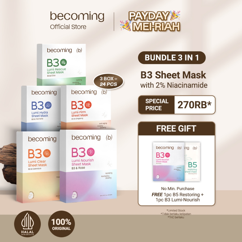 Jual [3 BOX BEST DEAL] becoming 3in1 Bundle B3 Sheet Mask | Masker ...