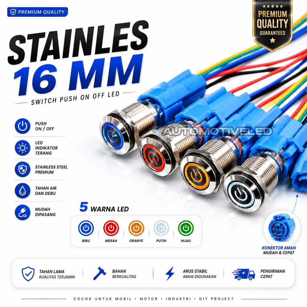 Jual SAKLAR STAINLES LED TOMBOL ON OFF PUSH BUTTON PLUS SOCKET SAKLAR ...