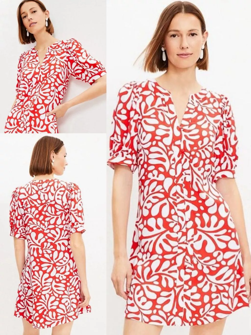 Dress Mini Wanita LF Women's Floral Balloon Sleeve Button Swing Dress - 2506