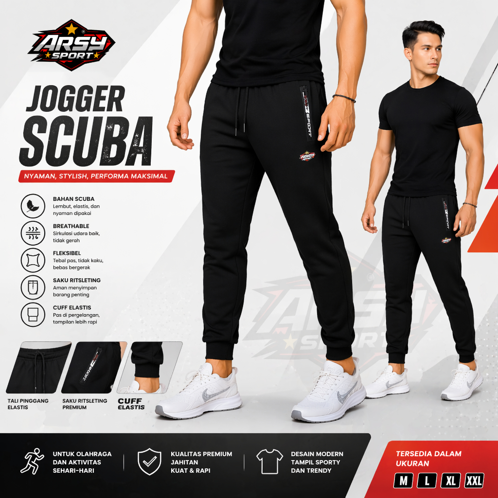 Arsy Sport - Celana Running Pria - Celana Training Jogger Panjang Bahan Scuba Elastis Cuttingan Slimfit