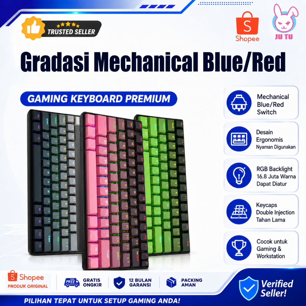 Jual JUTU Keyboard Mechanical Keyboard Waterproof Gradient Keycaps ...