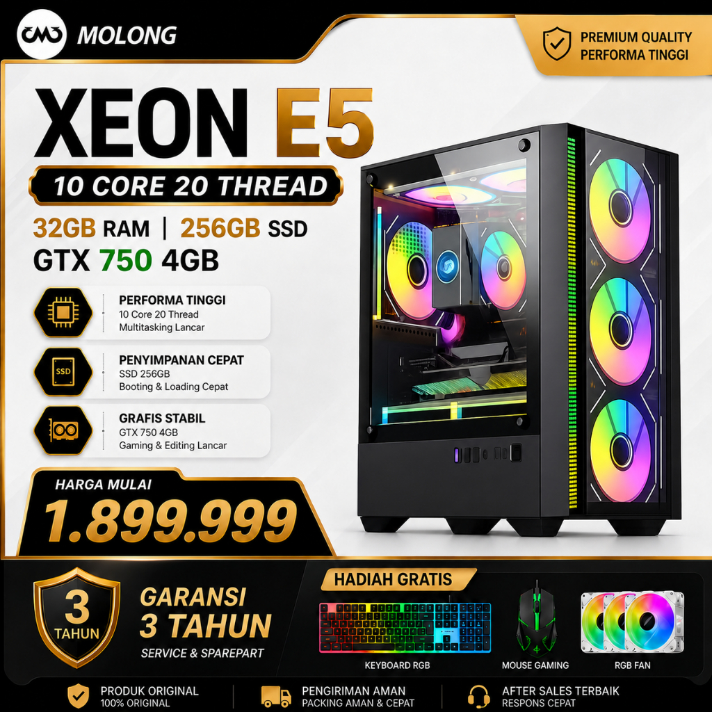 MOLONG PC gaming full set 12-inti baru, Komputer desktop perakitan desain kantor dan bermain game berskala besar VGA GT730 GTX750 RX3050