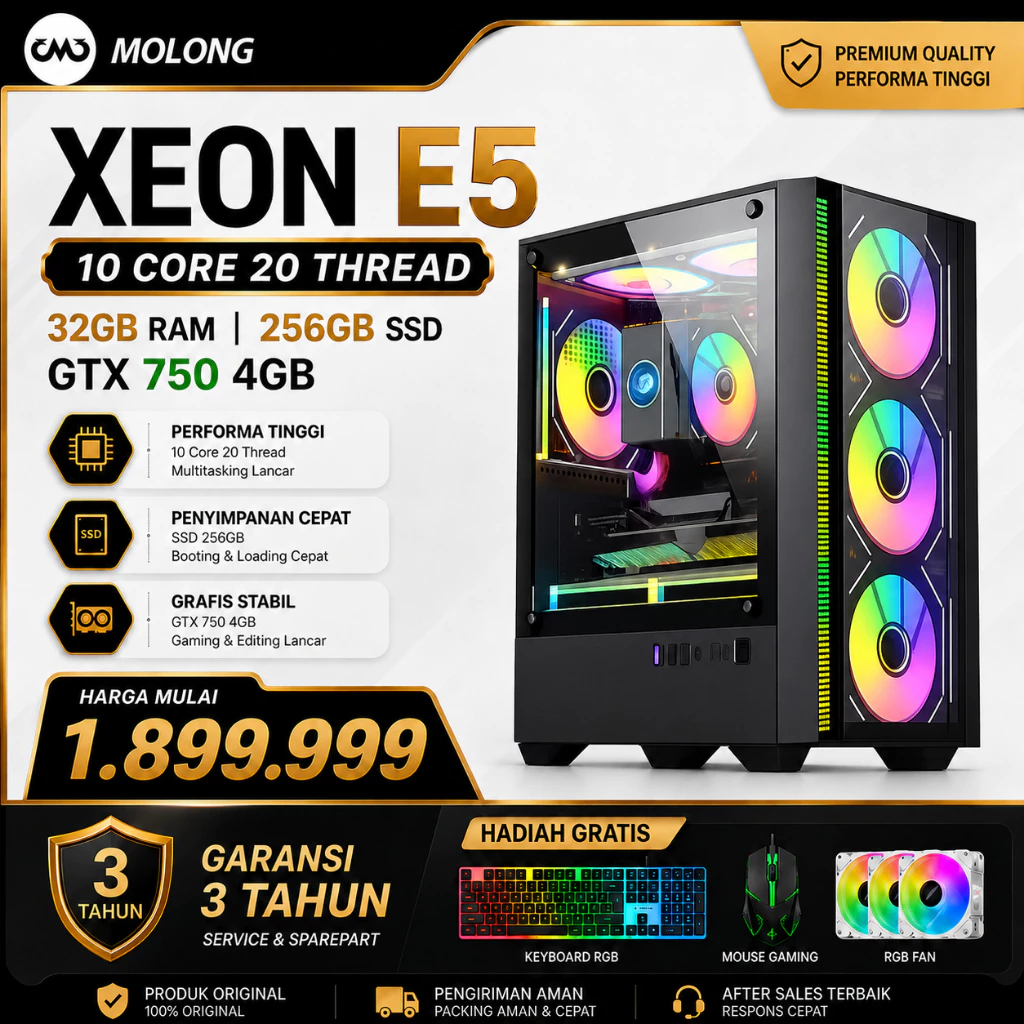 MOLONG PC Gaming Intel Core i5 i7 Desktop Gaming SSD 256GB 512GB GTX750 GTX1650 RX580 RTX3050 Untuk Gaming Kantor Desain