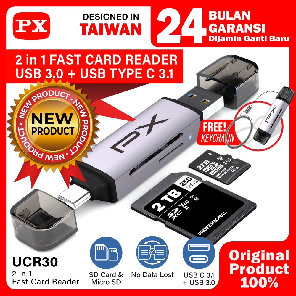 Jual Card Reader USB 3.0 Type C Micro SD High Speed OTG 2 in 1 PX UCR30 ...
