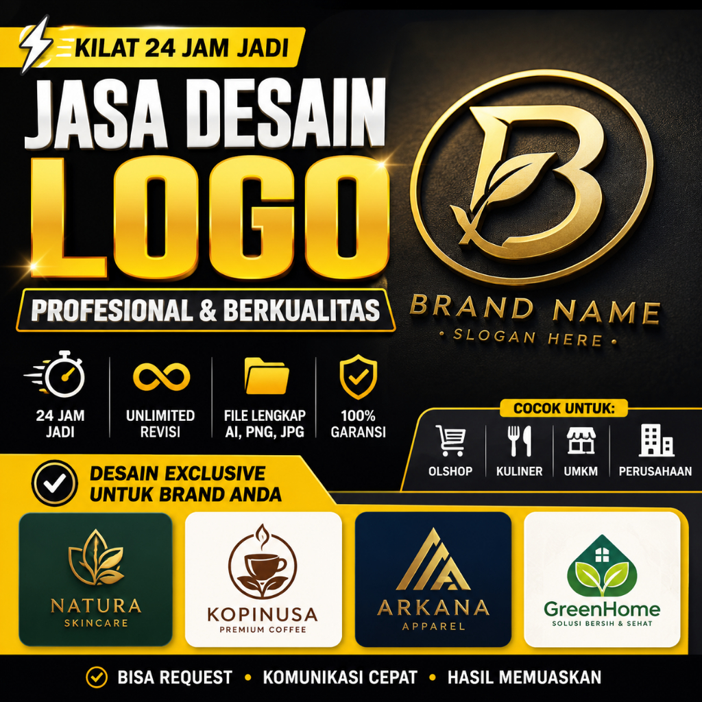 Jasa Desain Logo Kilat 24 Jam Jadi - Logo Olshop Makanan & Minuman - Desain Grafis Profesional Free Konsultasi & Mockup 3D