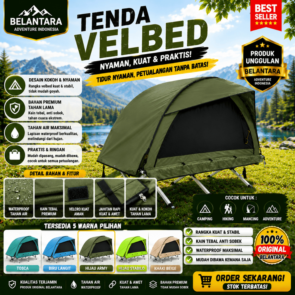 Jual tenda velbed warna hijau tni tenda camping tenda kapasitas 1 orang ...