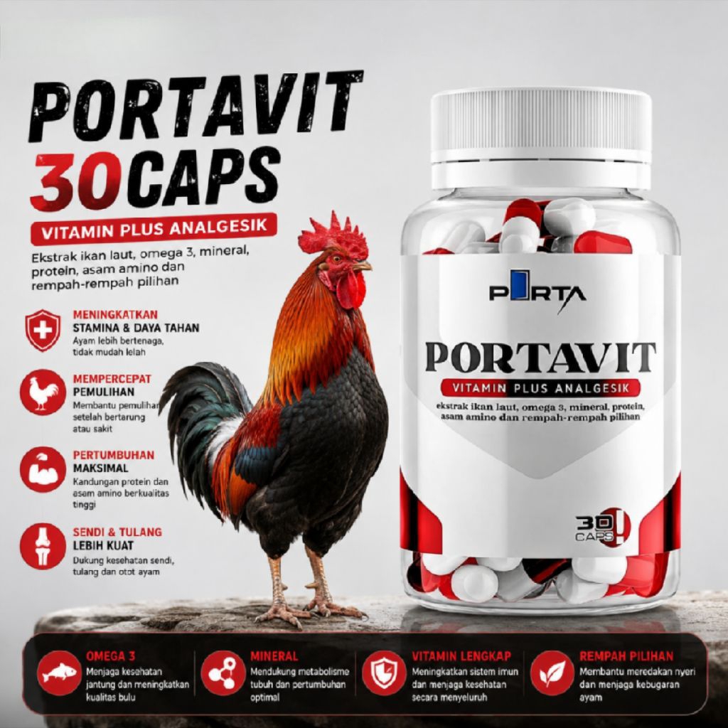 Jual PORTAVIT 30 CAPS - VITAMIN AYAM PLUS ANALGESIK DOSIS TINGGI UNTUK ...