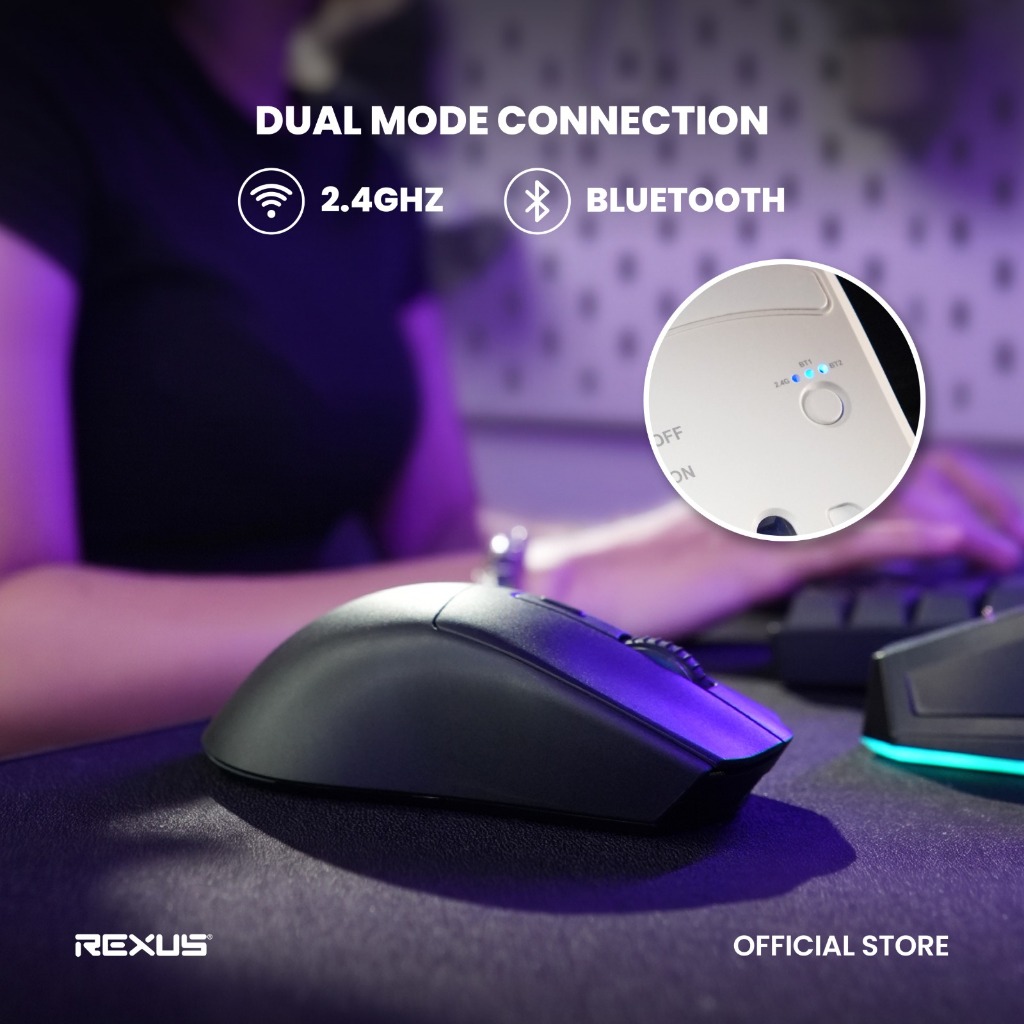 Rexus Xierra RX108 V2 Mouse Gaming Wireless Dual Connection - Include Charging Dock (4)