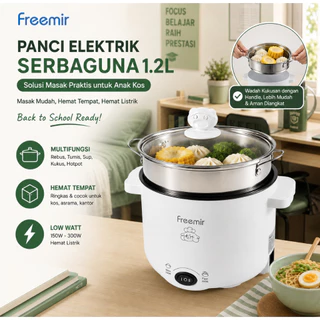 freemir Panci Elektrik Low Watt 1.2L / Panci Listrik Serbaguna Multifungsi dengan Kukusan Stainless Steel Anak Kos