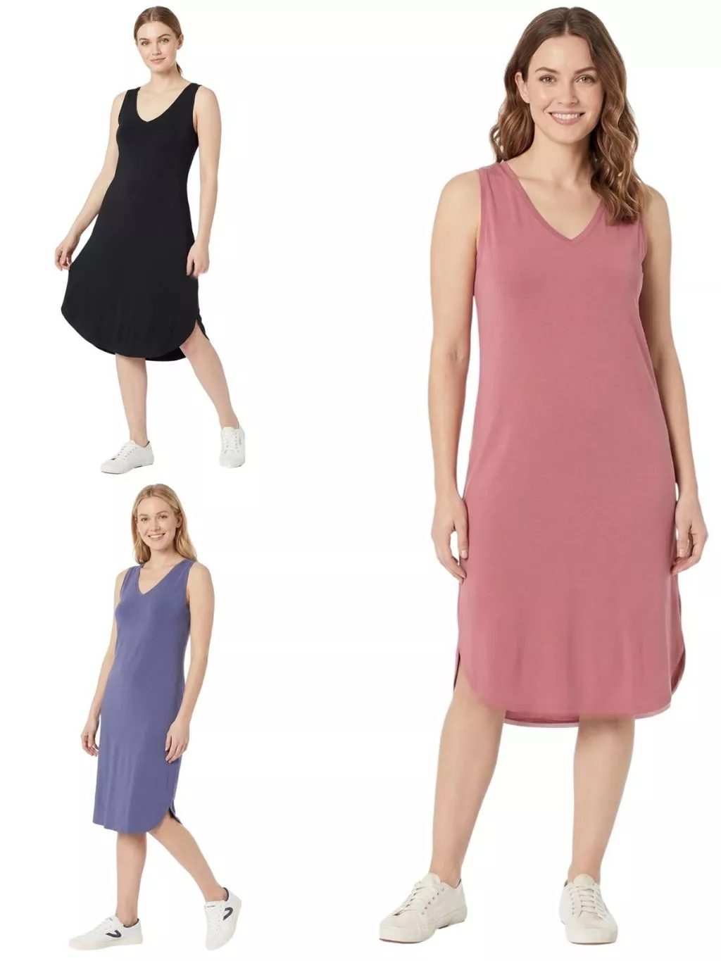 Dress Midi Wanita DR Jersey Standard-Fit Sleeveless V-Neck Midi Dress - AMZ-2540