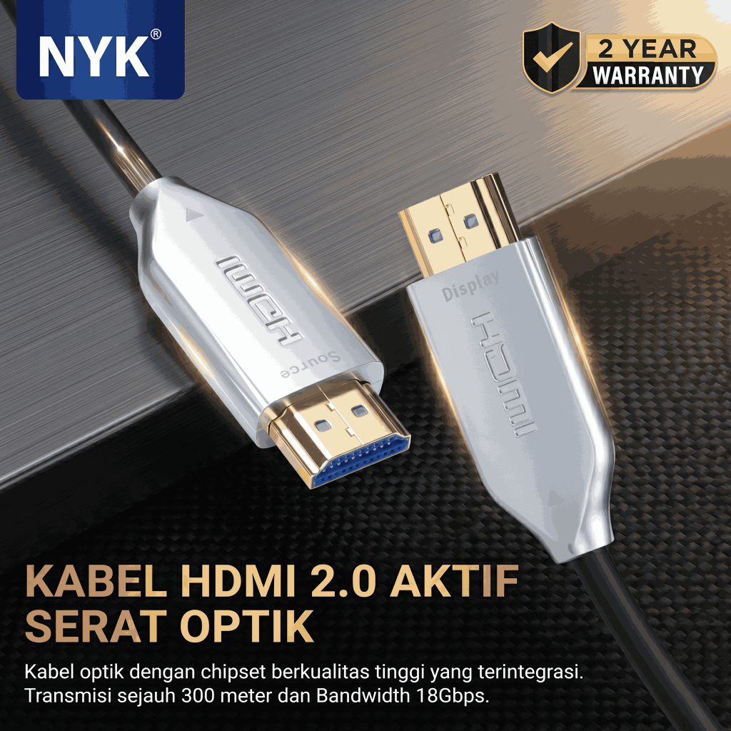 [ANTI-DELAY] NYK Kabel Hdmi Fiber Optic/Optik FO Active V2.0 HDMI 2160P ULTRA HD 4K 8K HDR 10M,20,30M,40M,50M,60M,70M,80M,100M,150M COD