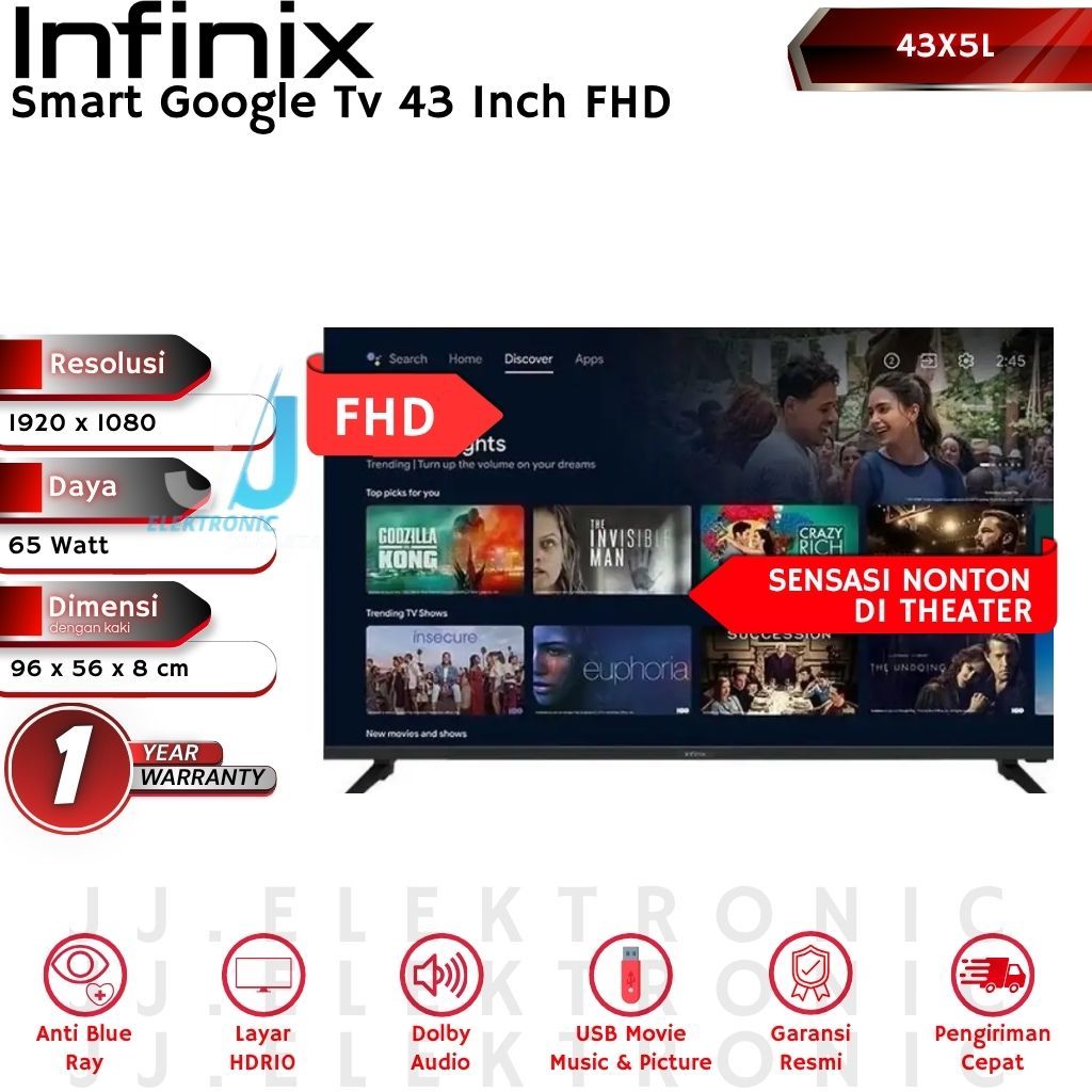 Jual INFINIX Smart Google TV Android 43 inch FHD 43X5L Dolby Audio ...