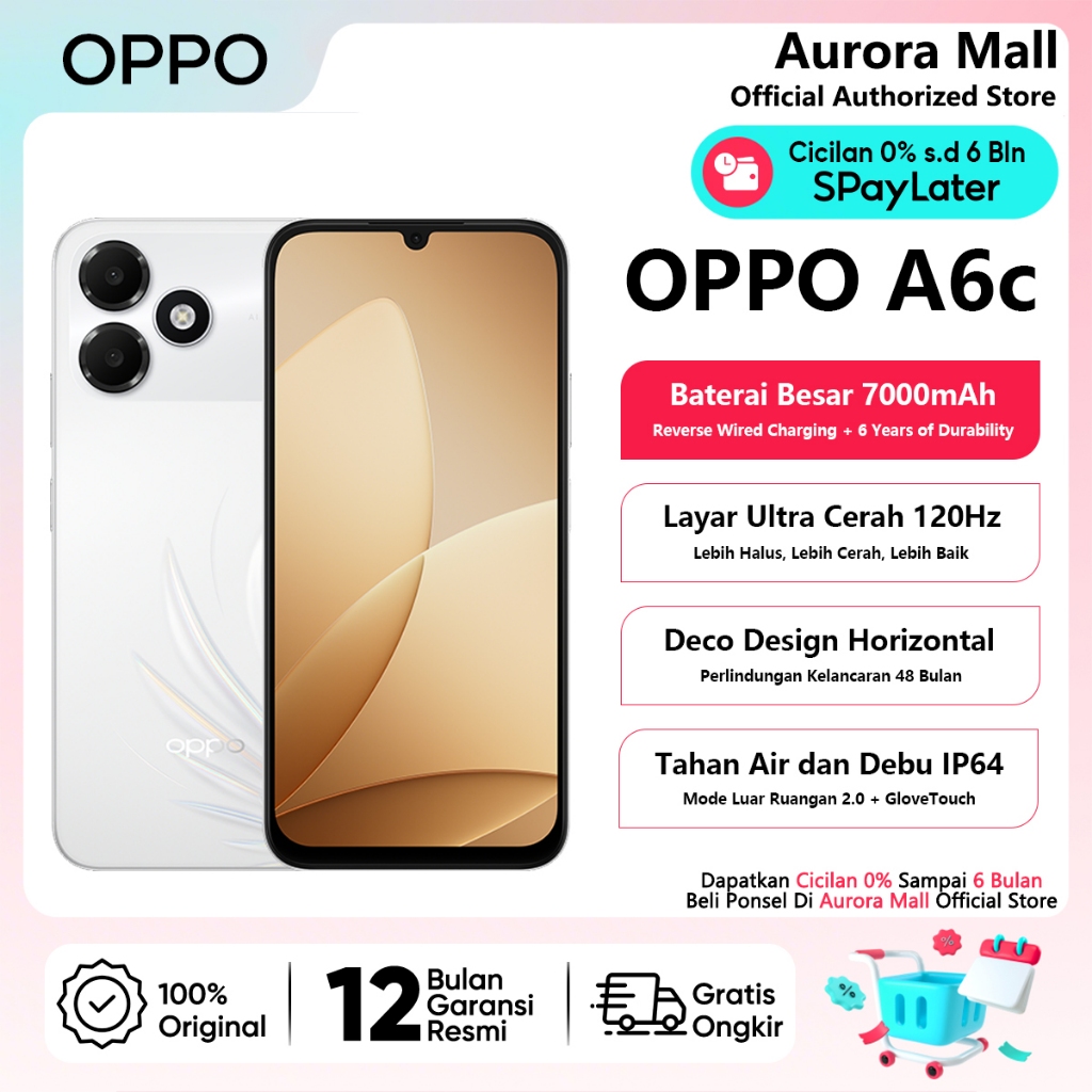OPPO A6c 4/128GB (4+4GB Extended RAM) Garansi Resmi Indonesia Hp Android Murah Terbaru 2026 Ori COD
