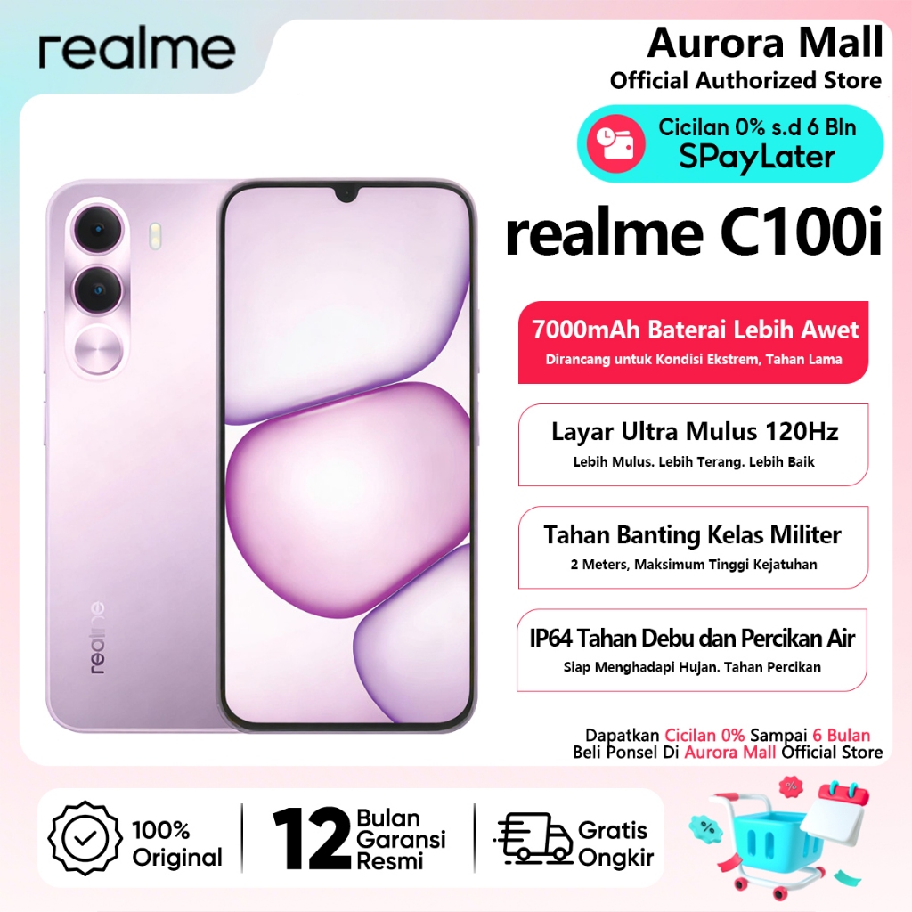 realme C100i 4/128GB 6/128GB (6GB+12GB Extended RAM) Garansi Resmi Hp Android Murah Terbaru 2026 Ori