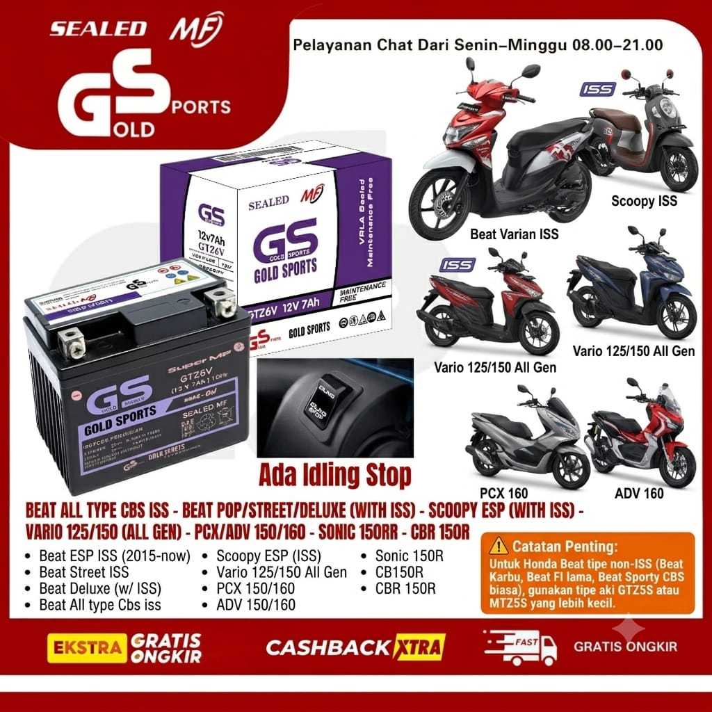 GOLD SPORTS Aki Motor Full Kering GTZ6V CBS ISS VARIO ADV PCX SB CBR SCOOPY BEAT STREET125 150 160