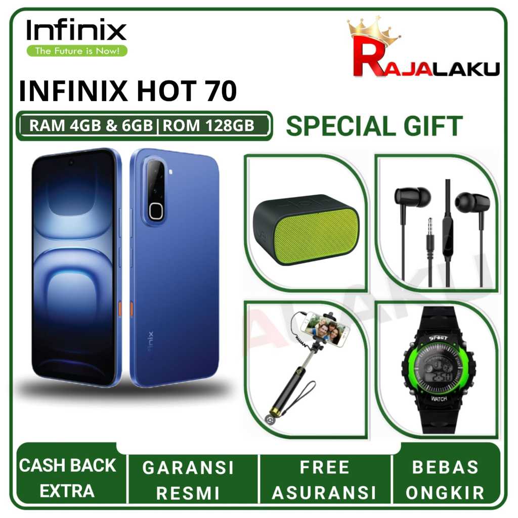 INFINIX HOT 70 6/128GB - 6/256GB - 8/128GB - Helio G100 Ultimate - 6000mAH  GARANSI RESMI INDONESIA
