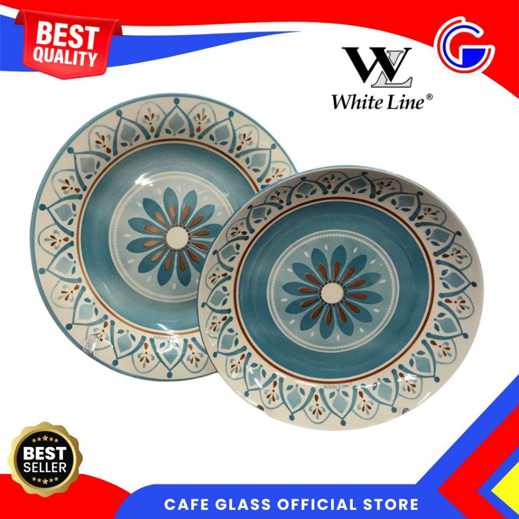 Piring Makan Keramik Boohemian White Line - Piring 8 Moon - Keramik Tableware Adina - Dinner Set Keramik