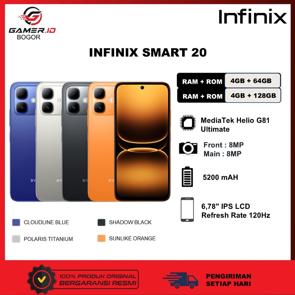 INFINIX SMART 20 4GB+64GB/128GB | 120Hz Smooth Display | 5200mAh | IP64 | Garansi Resmi
