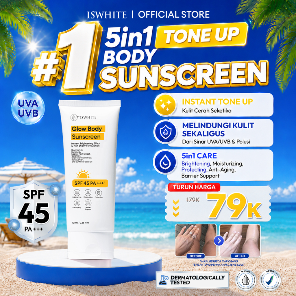 Jual [ INSTAN TONE UP BODY SUNSCREEN ] ISWHITE Glow Body Sunscreen Body ...