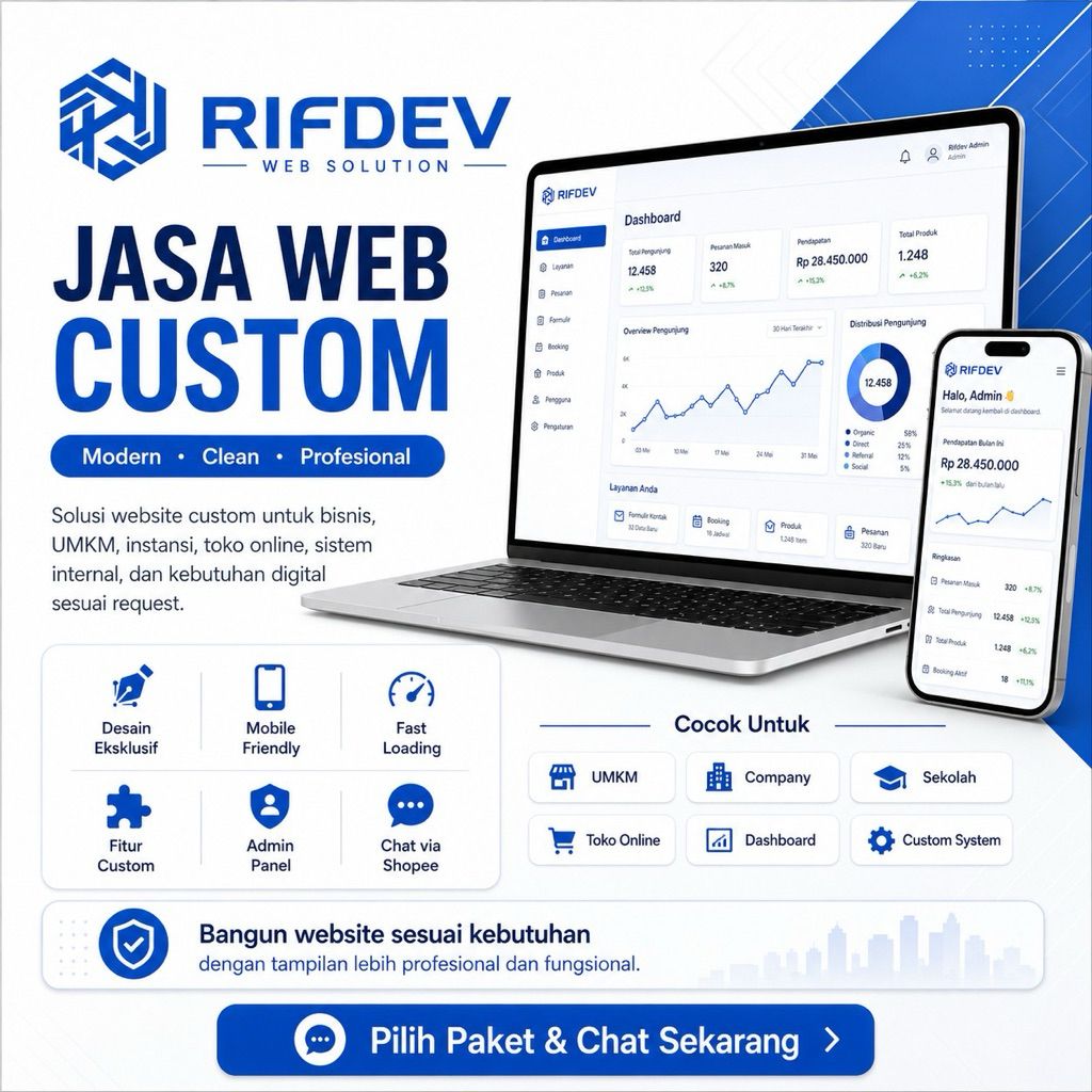 Jasa Web Costume Profesional | Website Admin Panel Dashboard Sistem Online