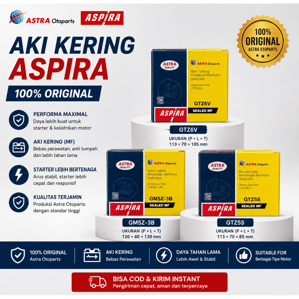 Aki kering Aspira 100% Original kecil sedang besar GTZ5S GTZ6V GM5Z - 3B Bisa COD dan Kirim Instan