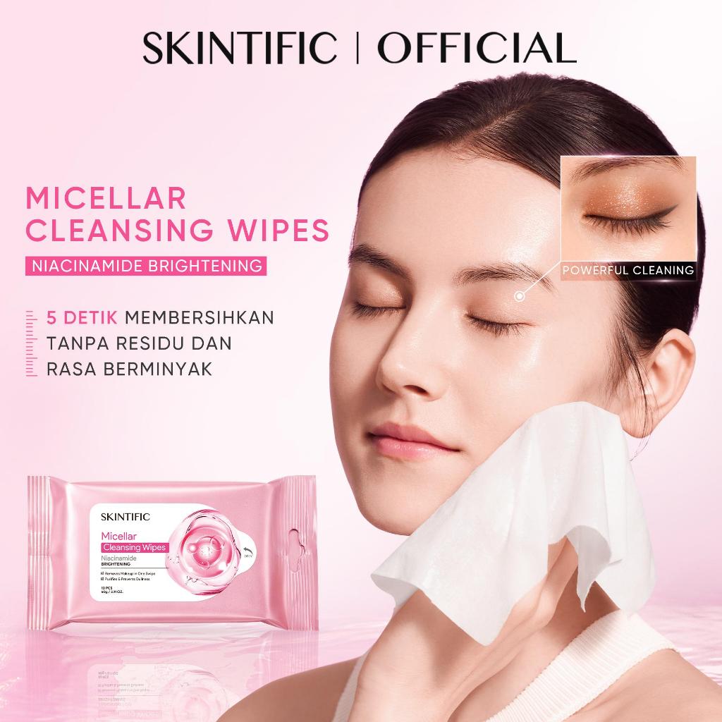 SKINTIFIC | Micellar Cleansing Wipes/Cleansing Tissue- 10 Sheets | -Cleansing Tissue Makeup Remover Wipes Niacinamide Brightening & Centella Acne Care