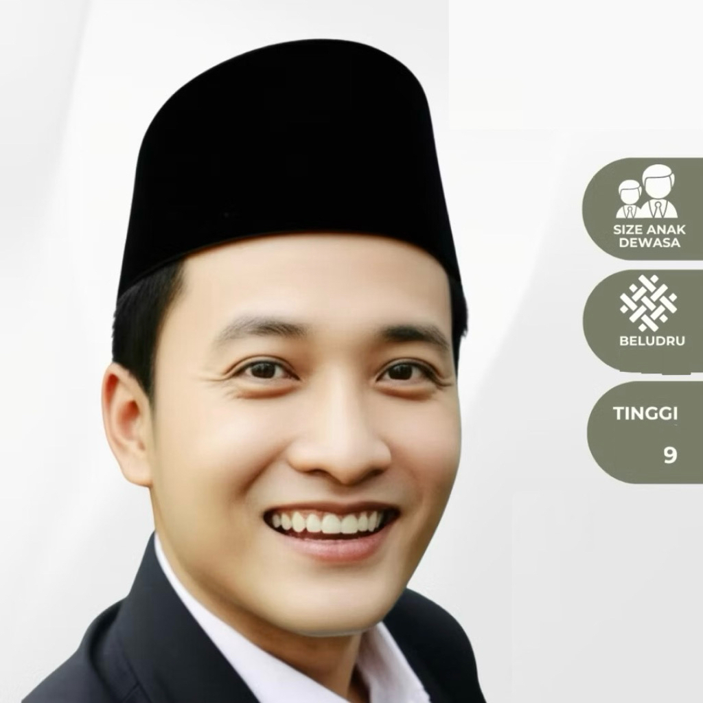 Kopiah Hitam Polos Peci Songkok Anak dan Dewasa ukuran 1 sampai 10 tinggi 9 cm