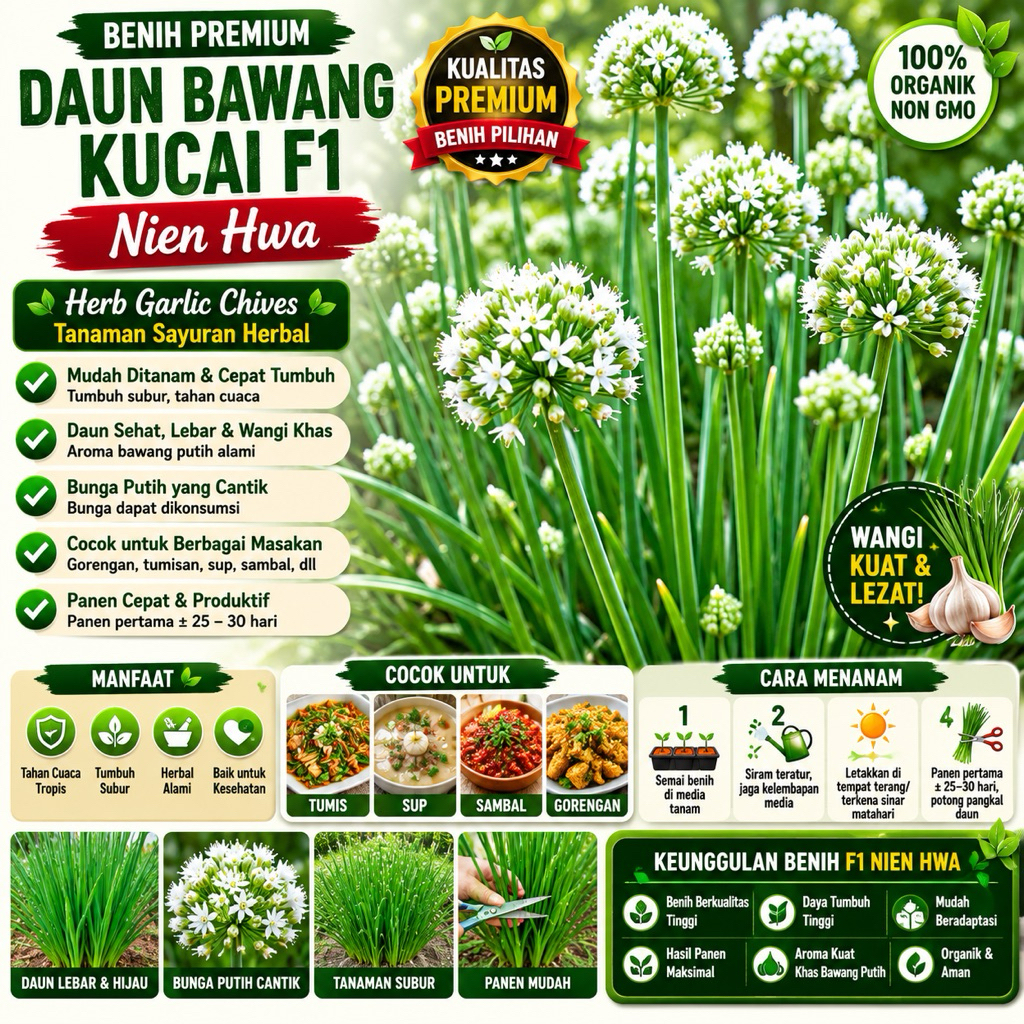 isi 20 Benih Daun Bawang Kucai F1 Nien Hwa Bibit Sayuran Herbal Organik Herb Garlic Chives Tanaman Sayur -ROSEBUNGA