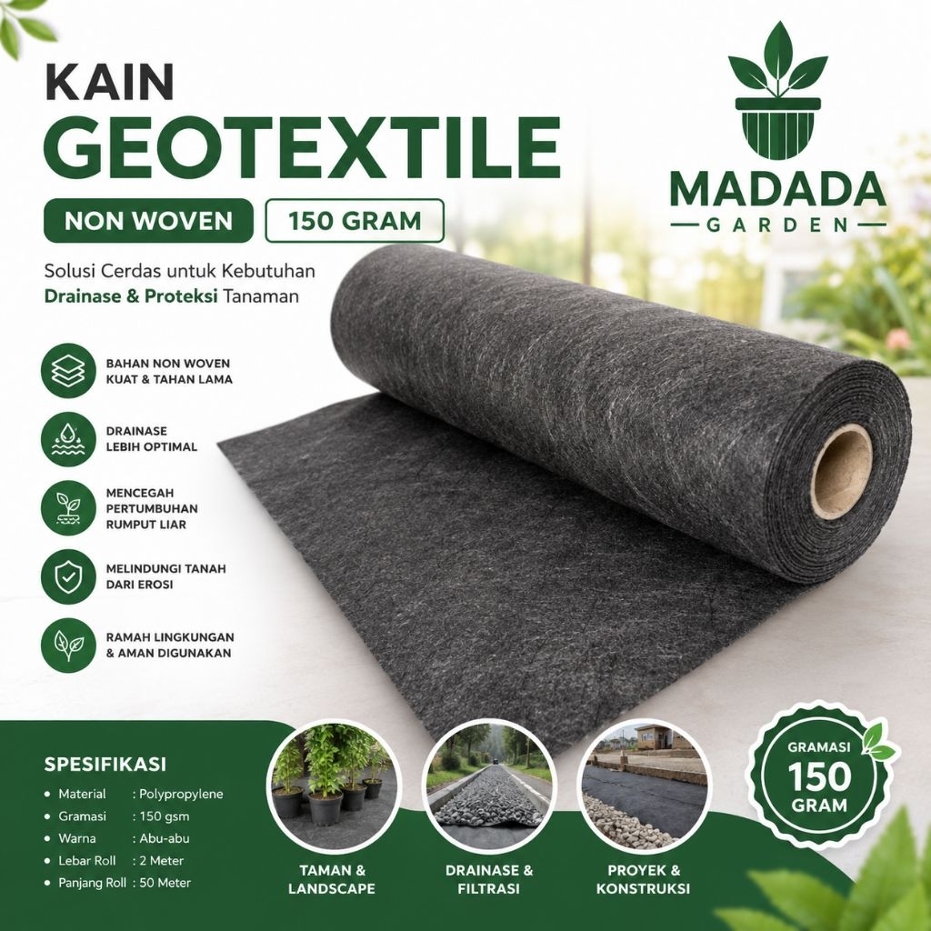 Geotextile Non Woven 150gr Abu Abu Anti Gulma Drainase Alas Batu Taman Vertical Garden 100x100cm